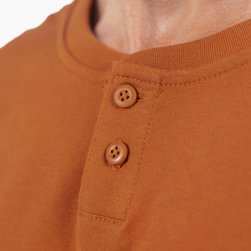 Men's Dickies Long Sleeve Henley T-Shirt Brown | 936485UBT