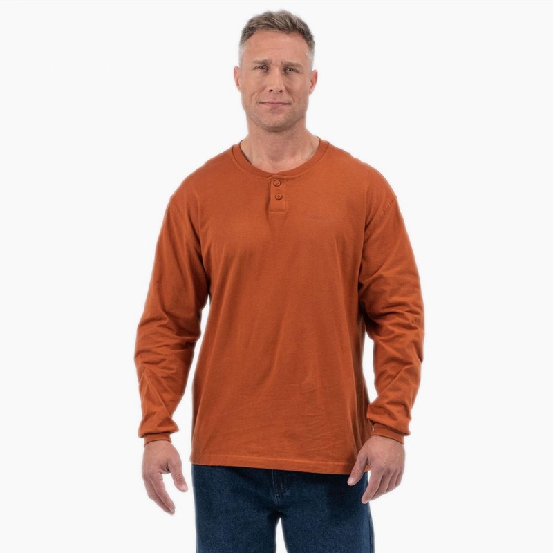 Men\'s Dickies Long Sleeve Henley T-Shirt Brown | 936485UBT