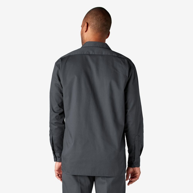 Men's Dickies Long Sleeve Work Shirts Grey | 348201YGB