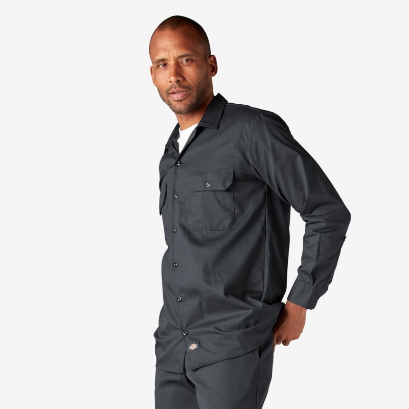 Men's Dickies Long Sleeve Work Shirts Grey | 348201YGB