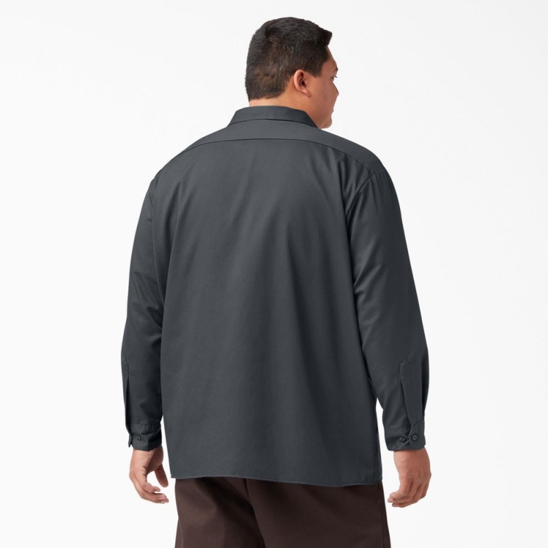 Men's Dickies Long Sleeve Work Shirts Grey | 348201YGB