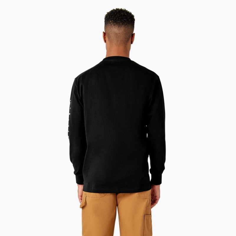 Men's Dickies Long Sleeve Workwear Graphic T-Shirt Black | 980471OCZ