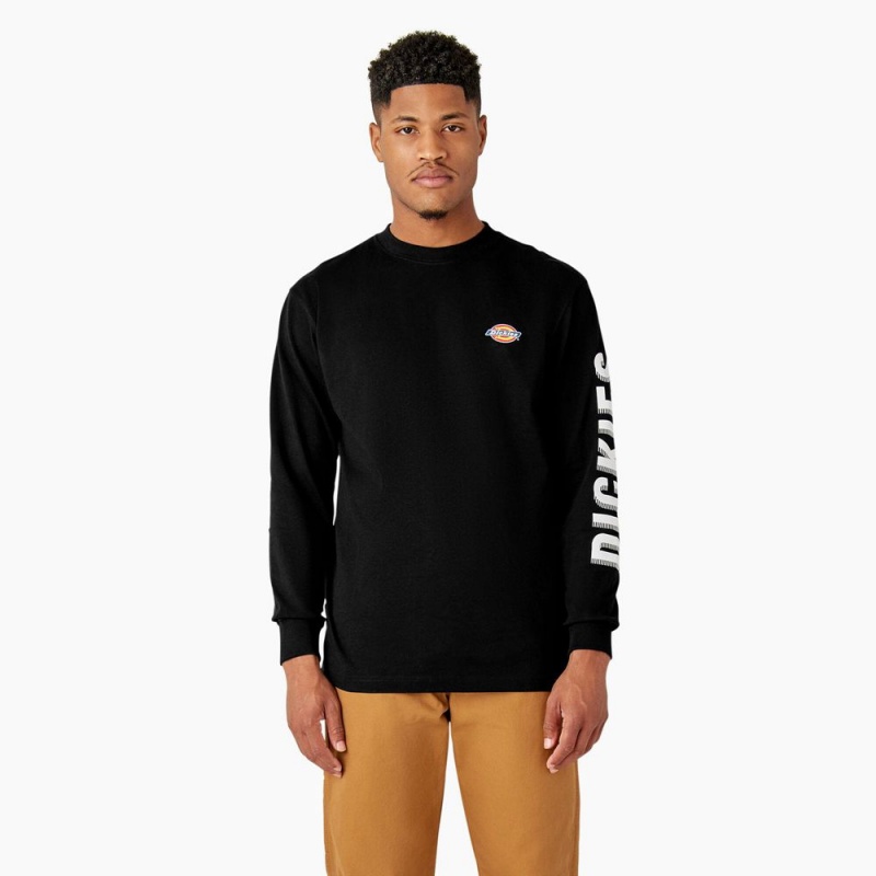 Men's Dickies Long Sleeve Workwear Graphic T-Shirt Black | 980471OCZ