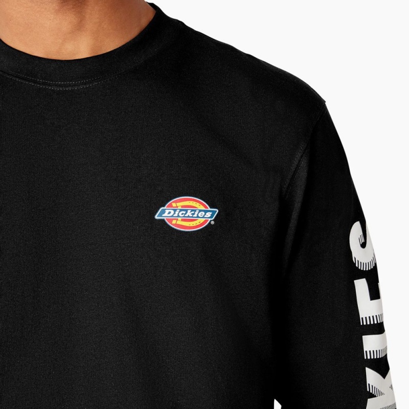 Men's Dickies Long Sleeve Workwear Graphic T-Shirt Black | 980471OCZ