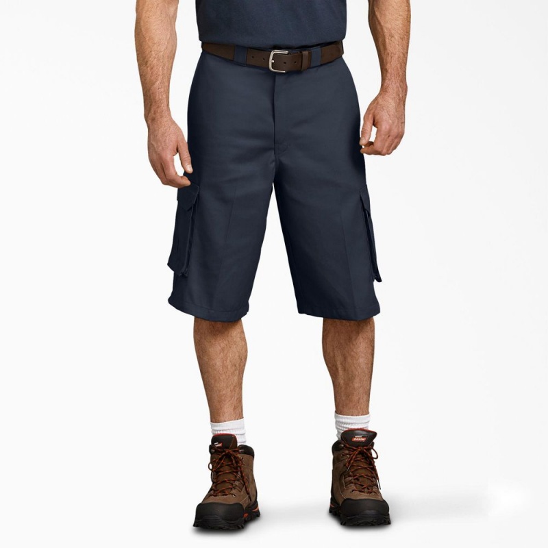 Men\'s Dickies Loose Fit Cargo Work Shorts Navy | 507213IZE