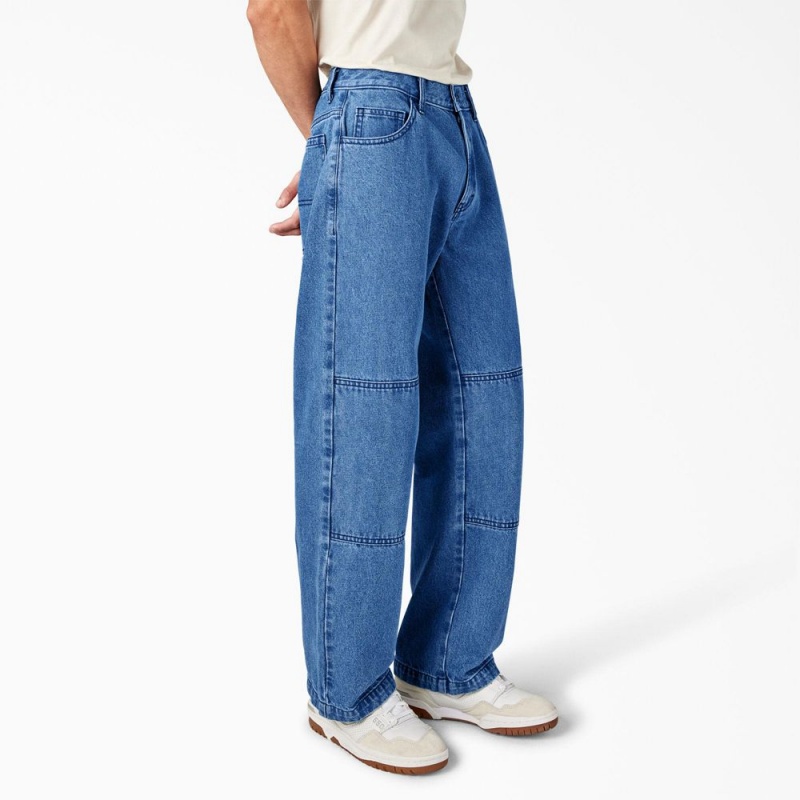 Men's Dickies Loose Fit Double Knee Jeans Blue | 074361EQB