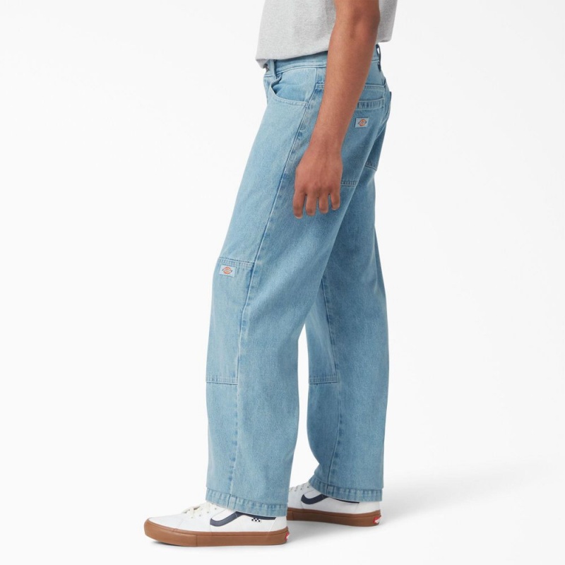 Men's Dickies Loose Fit Double Knee Jeans Blue | 857109QXN