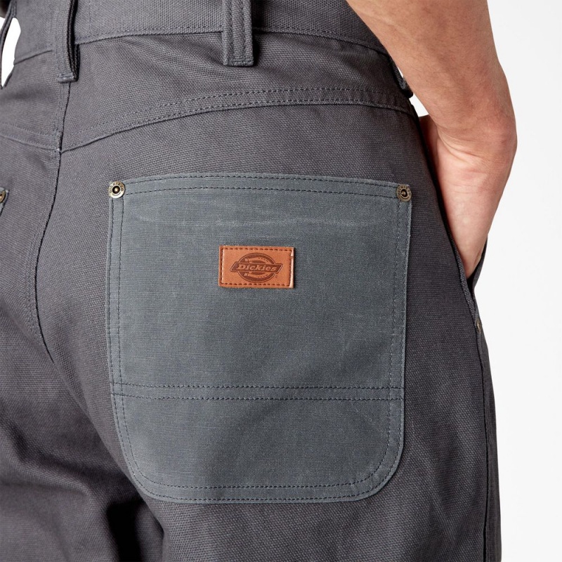 Men's Dickies Lucas Waxed Canvas Double Knee Pants Grey | 367102CFU