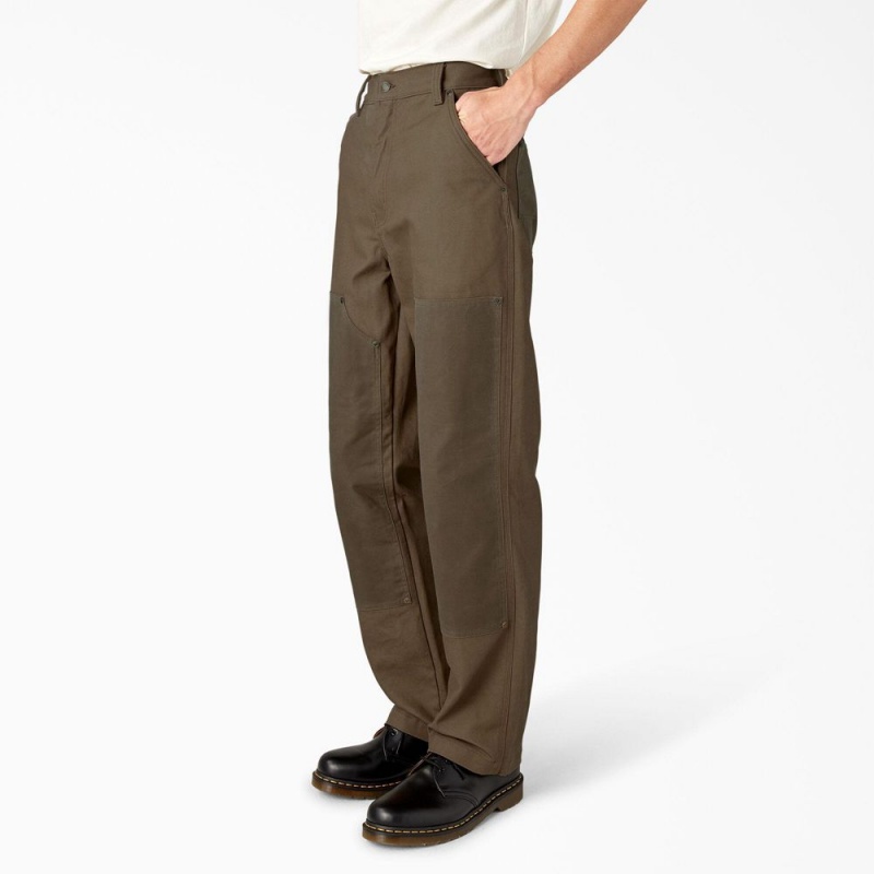 Men's Dickies Lucas Waxed Canvas Double Knee Pants Brown | 960734YXW