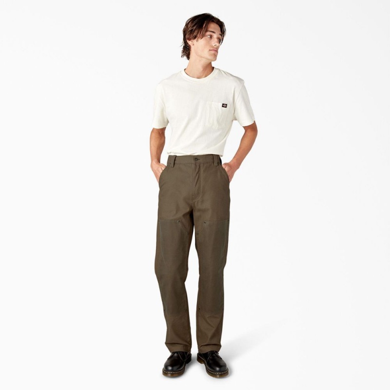 Men's Dickies Lucas Waxed Canvas Double Knee Pants Brown | 960734YXW