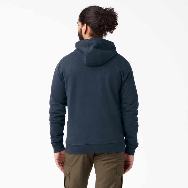 Men's Dickies Midweight Fleece Hoodie Navy | 539718JYT