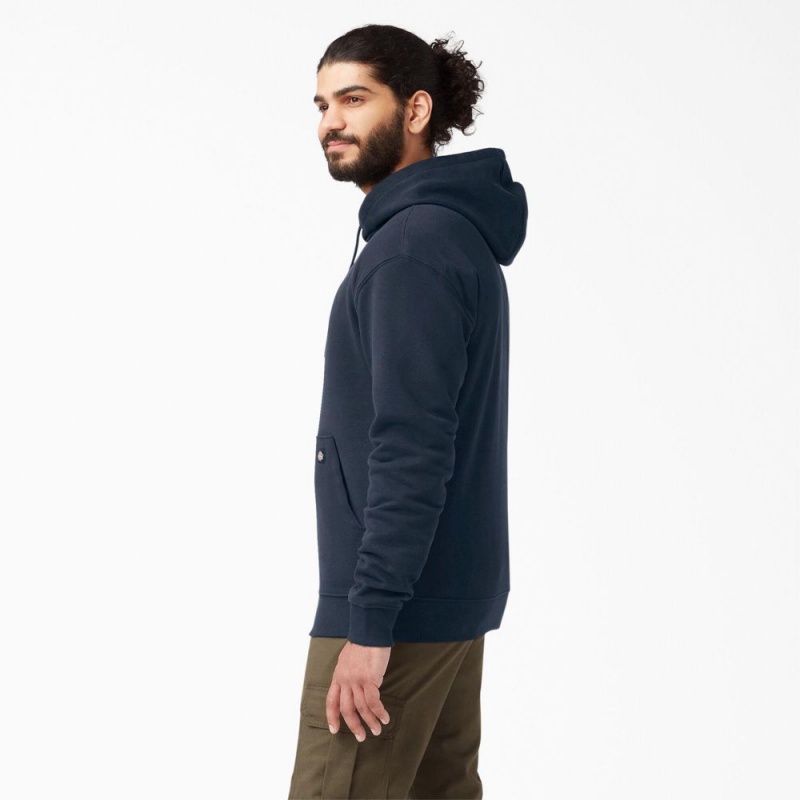 Men's Dickies Midweight Fleece Hoodie Navy | 539718JYT