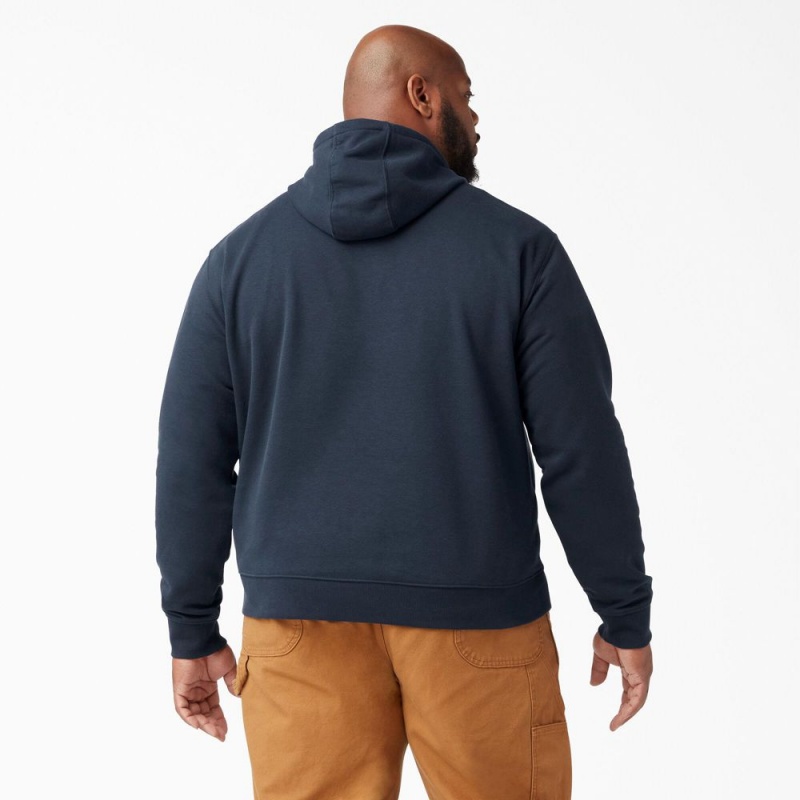 Men's Dickies Midweight Fleece Hoodie Navy | 539718JYT