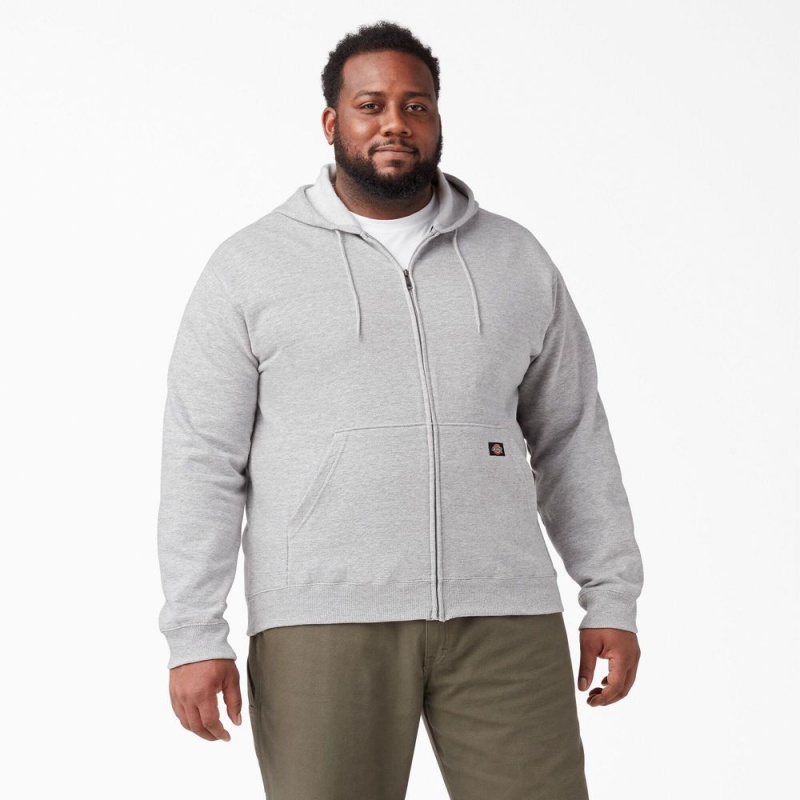 Men's Dickies Midweight Fleece Zip Hoodie Grey | 925847AGH