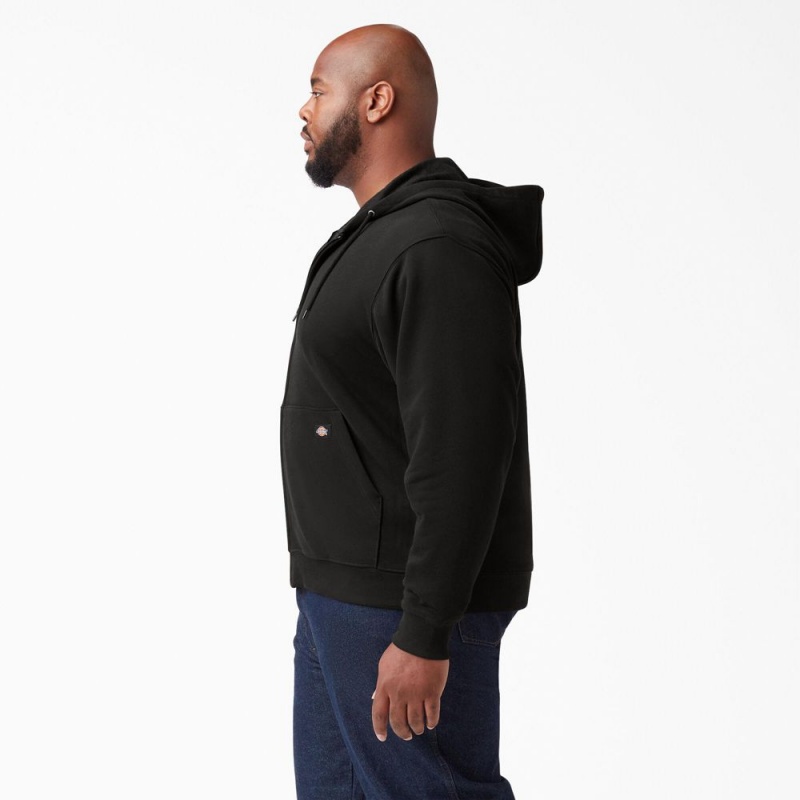 Men's Dickies Midweight Fleece Zip Hoodie Black | 502783PKX