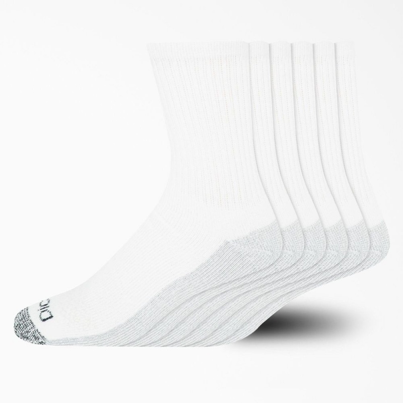 Men\'s Dickies Moisture Control Mid-Crew 6-Pack Socks White | 652807NZF