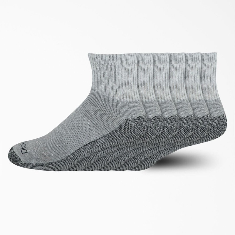 Men\'s Dickies Moisture Control Quarter 6-Pack Socks Grey | 547019MCE