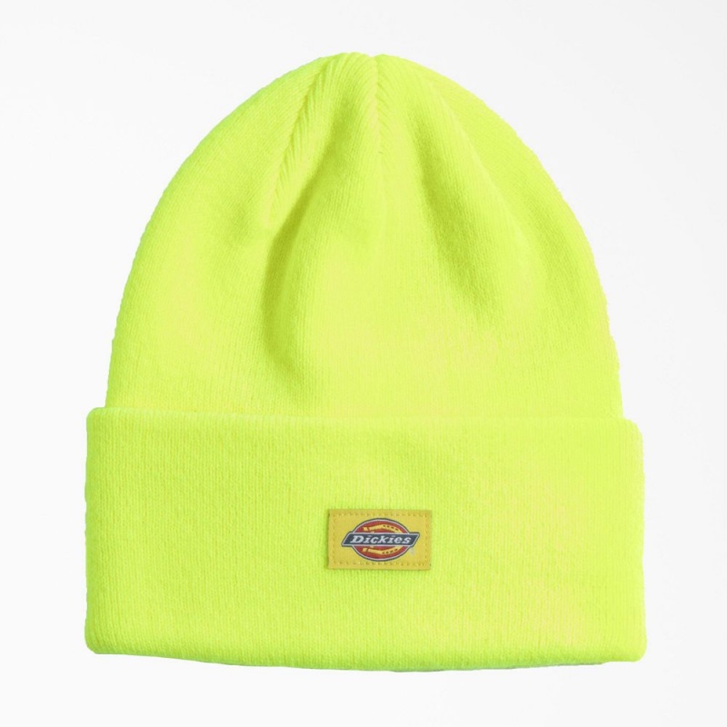 Men\'s Dickies Neon Cuffed Beanie Green | 815349ORV