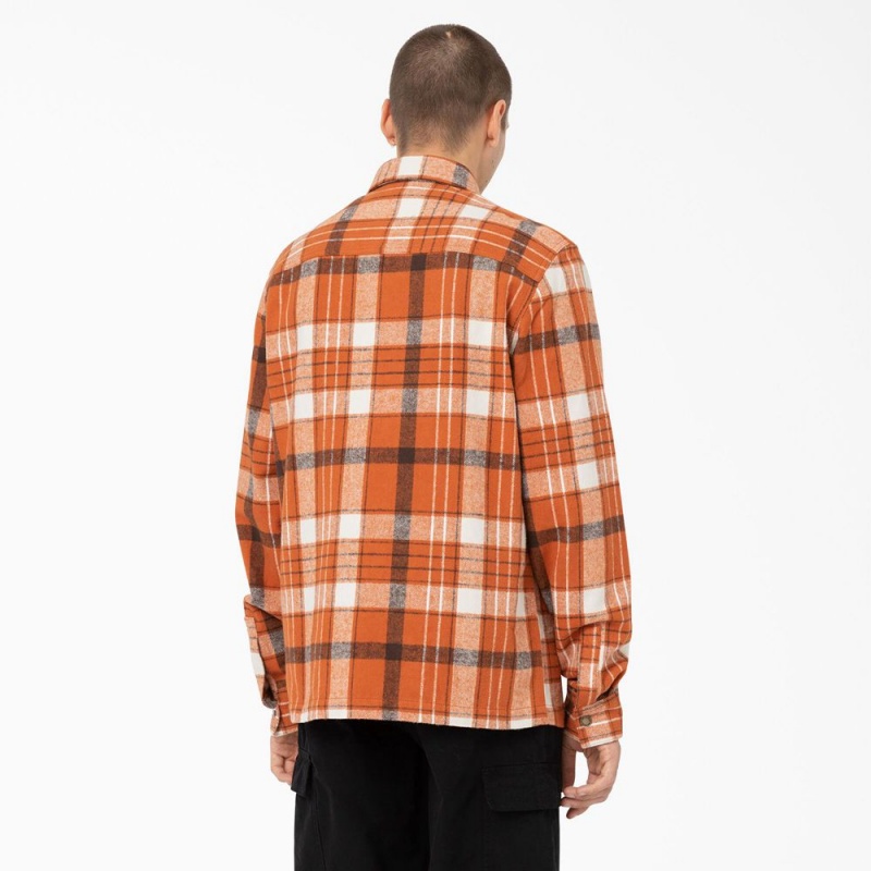 Men's Dickies Nimmons Plaid Long Sleeve Shirt Orange | 278305CME