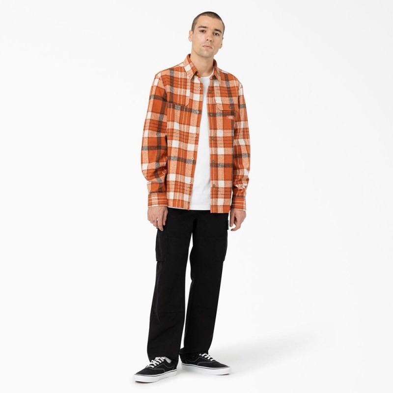 Men's Dickies Nimmons Plaid Long Sleeve Shirt Orange | 278305CME