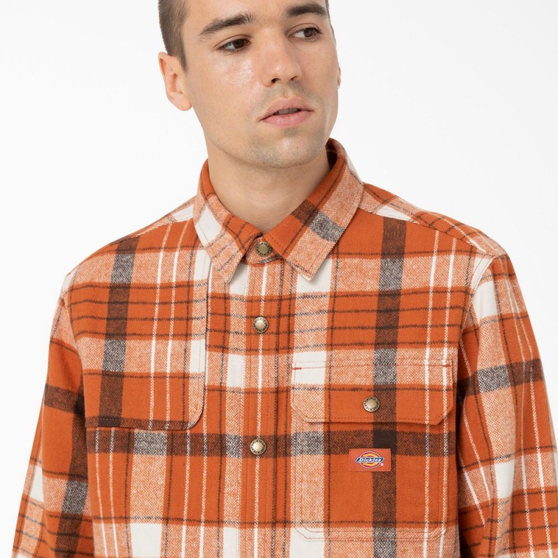 Men's Dickies Nimmons Plaid Long Sleeve Shirt Orange | 278305CME