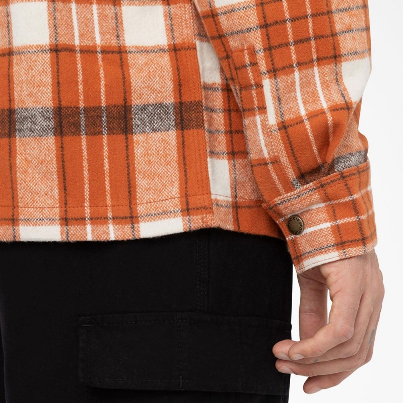 Men's Dickies Nimmons Plaid Long Sleeve Shirt Orange | 278305CME