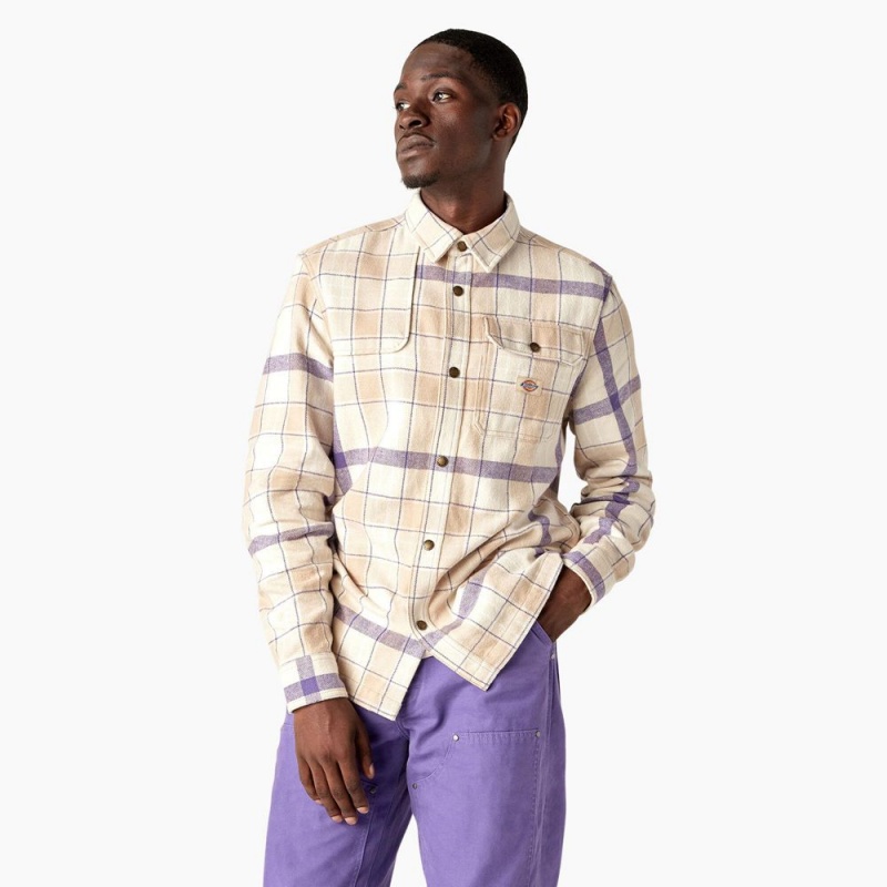 Men's Dickies Nimmons Plaid Long Sleeve Shirt Khaki | 940658VOC