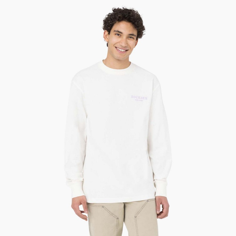 Men's Dickies Oatfield Long Sleeve T-Shirt White | 432167WYB