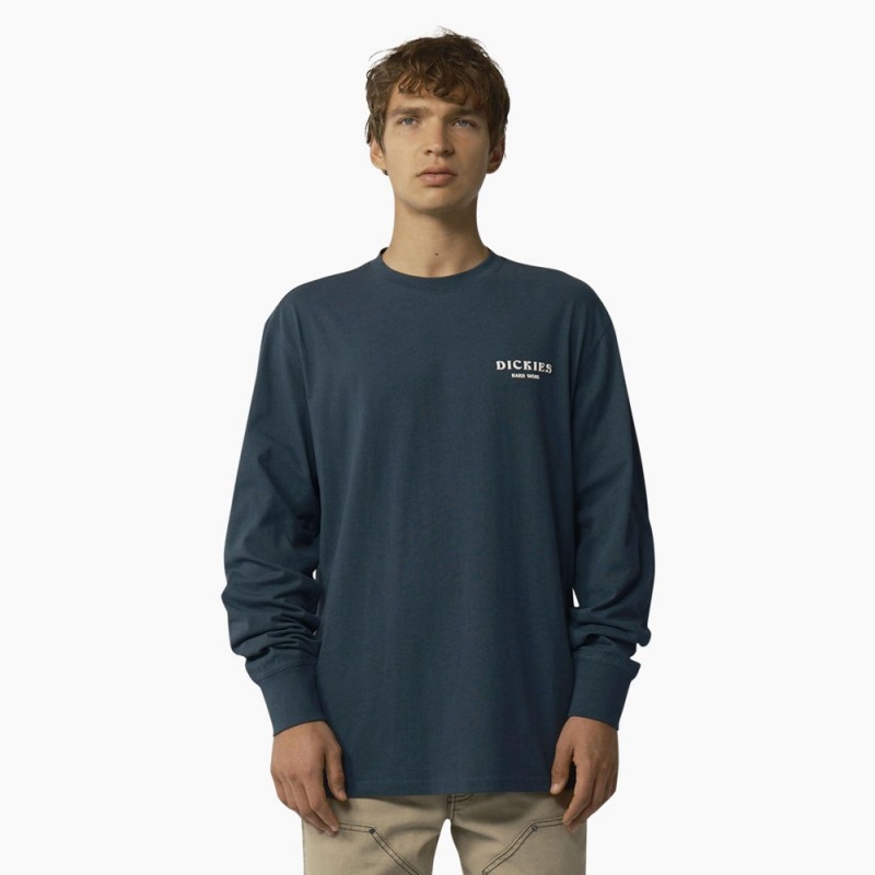 Men's Dickies Oatfield Long Sleeve T-Shirt Blue | 795601KSD