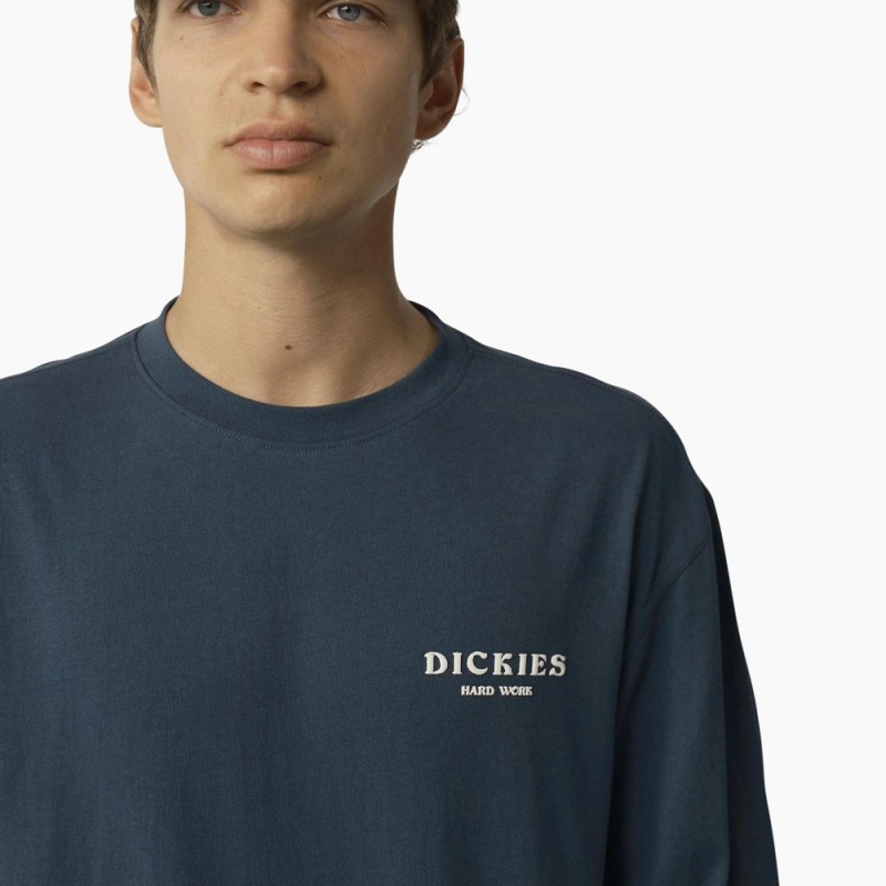 Men's Dickies Oatfield Long Sleeve T-Shirt Blue | 795601KSD