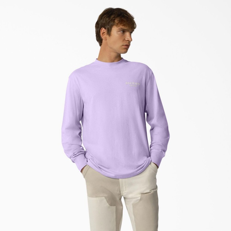 Men's Dickies Oatfield Long Sleeve T-Shirt Purple | 129756ZTW