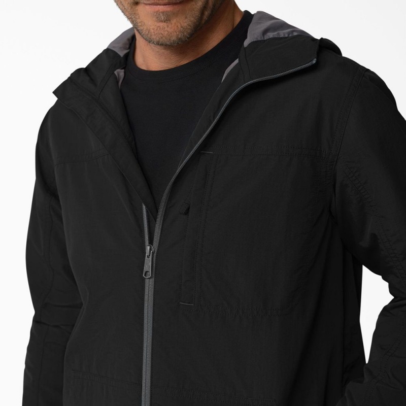 Men's Dickies ProTect Cooling Hooded Ripstop Jacket Black | 185902JKY