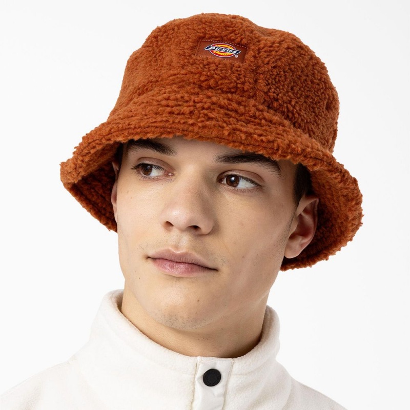 Men's Dickies Red Chute Fleece Bucket Hat Brown | 726583MRP