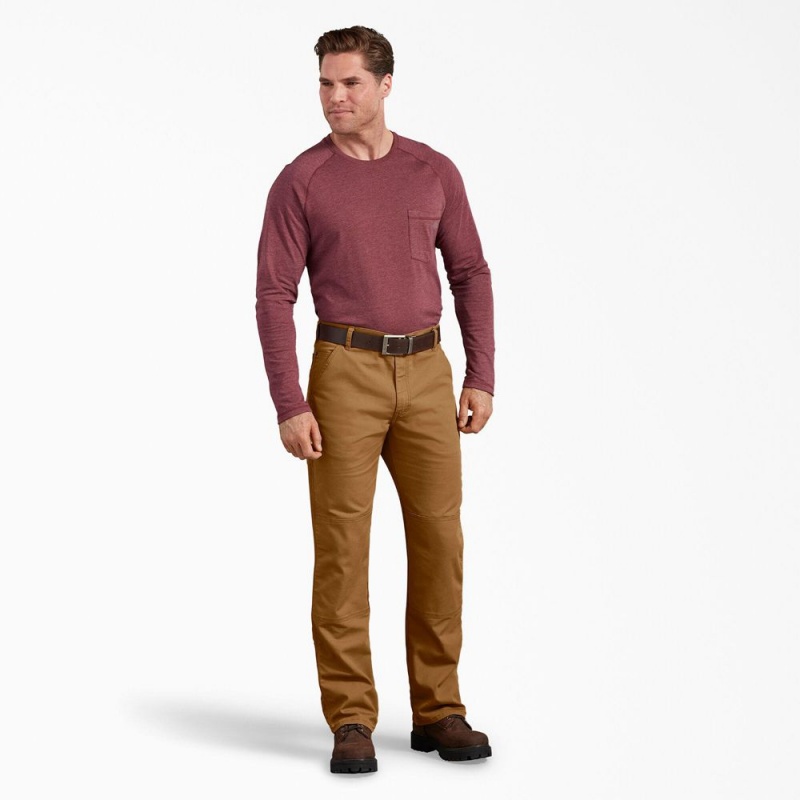 Men's Dickies Regular Fit Duck Double Knee Pants Brown | 847069YSG