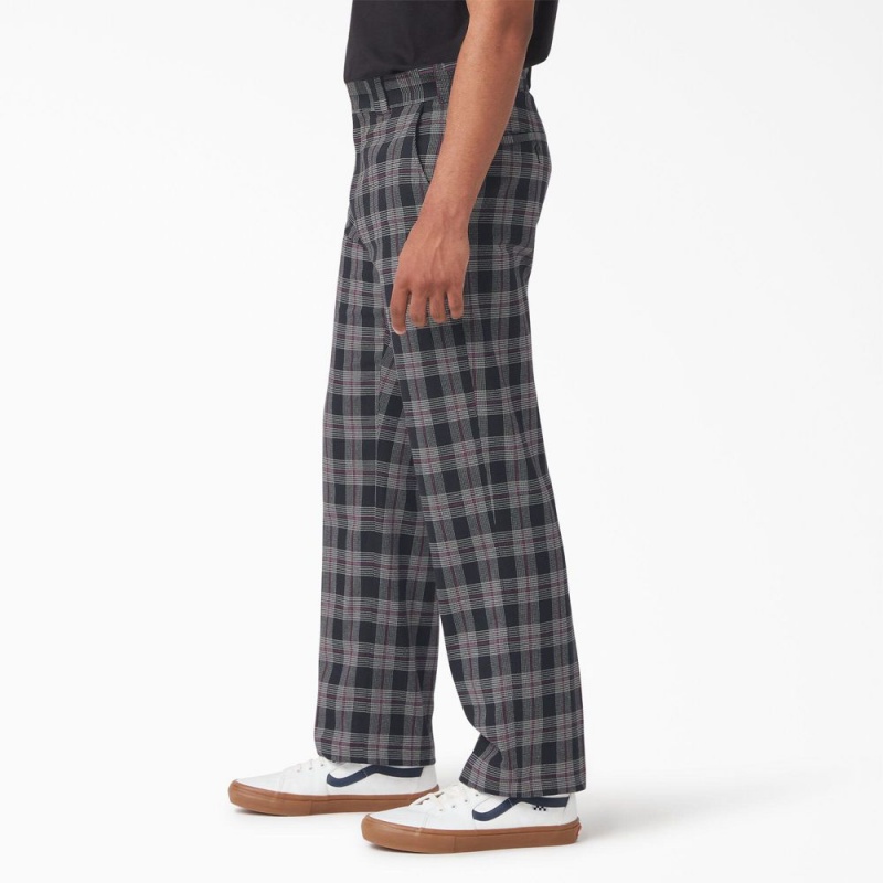 Men's Dickies Regular Fit Plaid Pants Black | 529807PXR