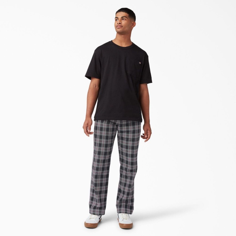 Men's Dickies Regular Fit Plaid Pants Black | 529807PXR