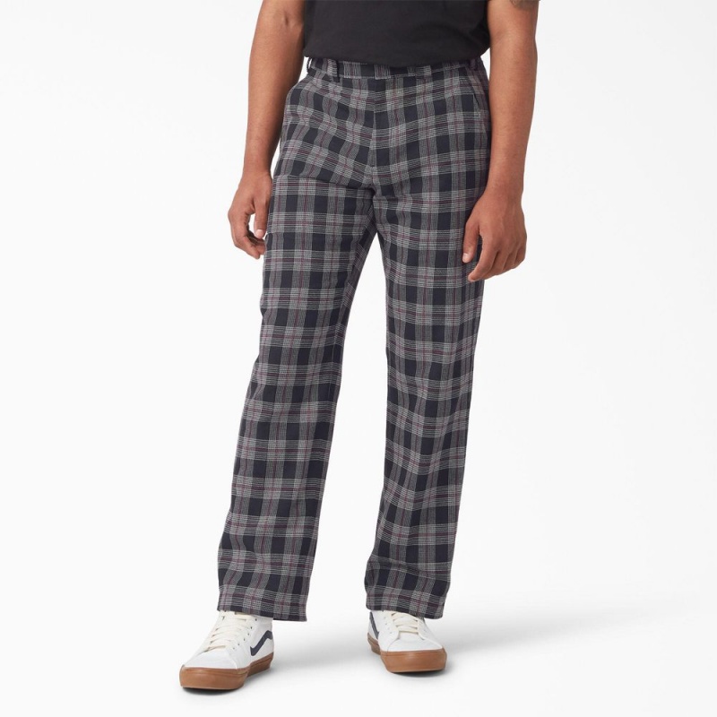 Men\'s Dickies Regular Fit Plaid Pants Black | 529807PXR