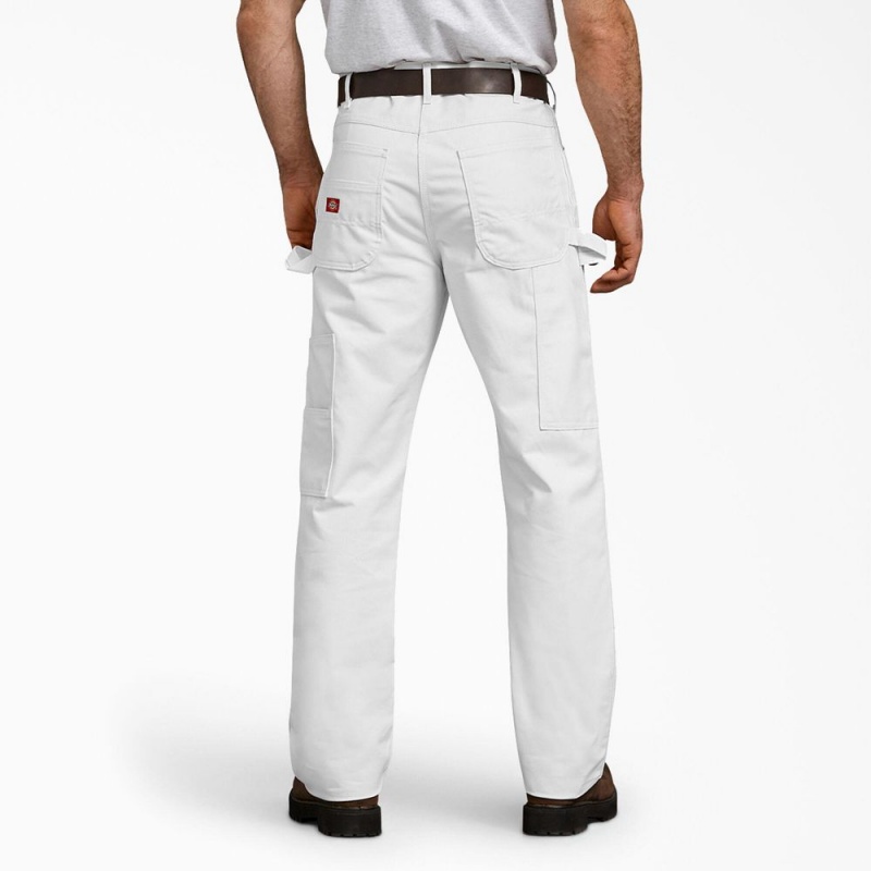 Men's Dickies Relaxed Fit Double Knee Carpenter Painter's Pants White | 756349PZT