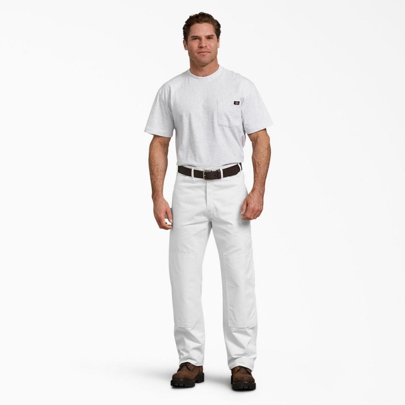 Men's Dickies Relaxed Fit Double Knee Carpenter Painter's Pants White | 756349PZT