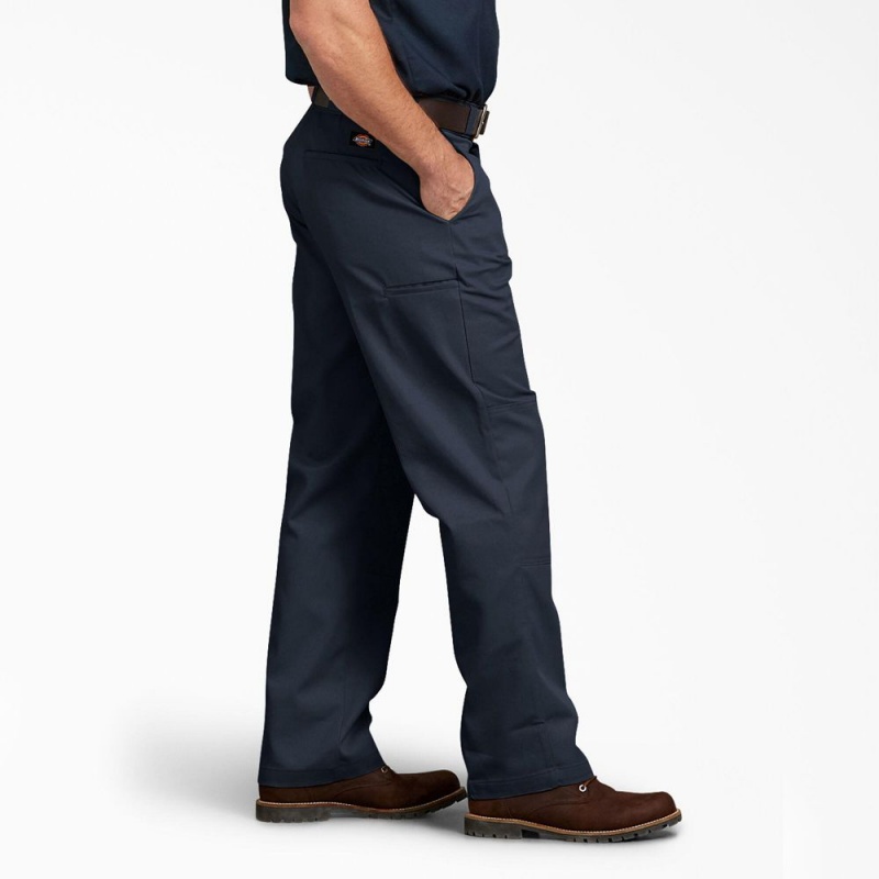 Men's Dickies Relaxed Fit Double Knee Work Pants Navy | 694017TUF