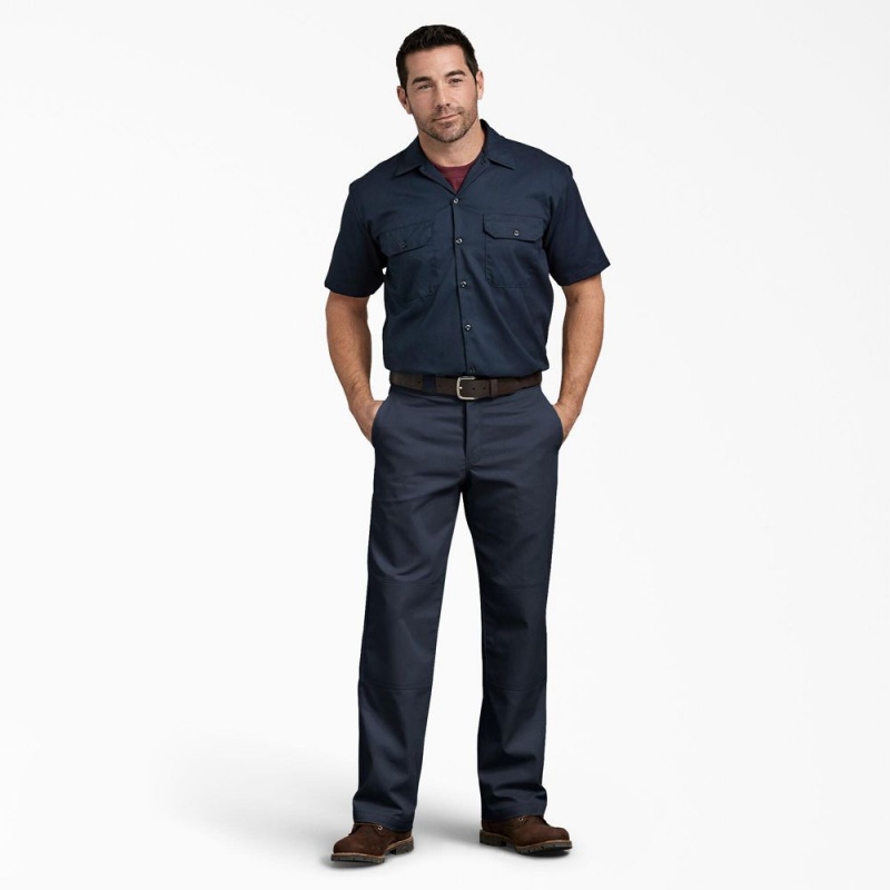 Men's Dickies Relaxed Fit Double Knee Work Pants Navy | 694017TUF