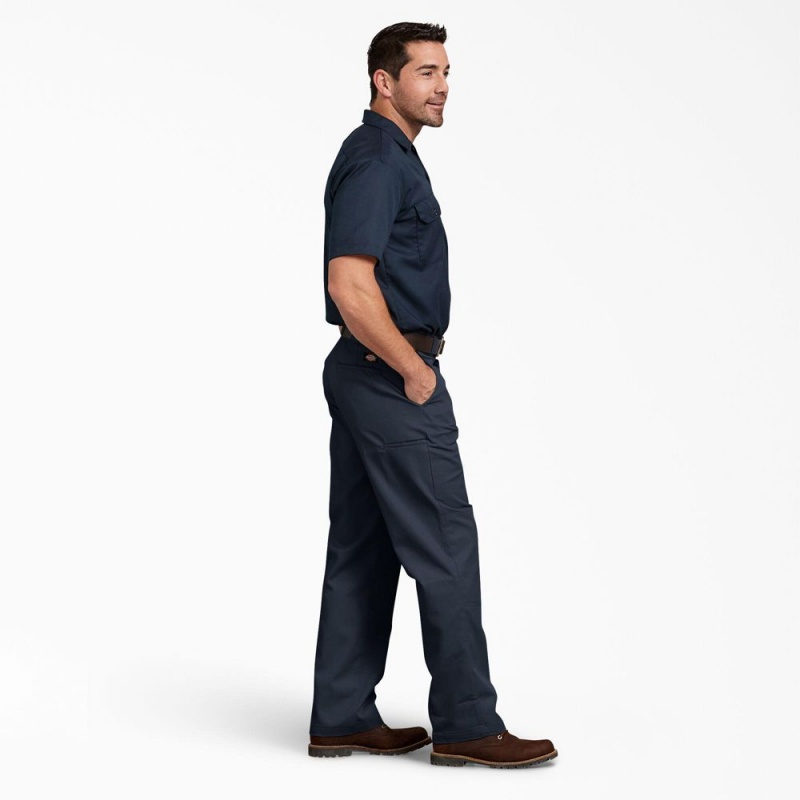 Men's Dickies Relaxed Fit Double Knee Work Pants Navy | 694017TUF