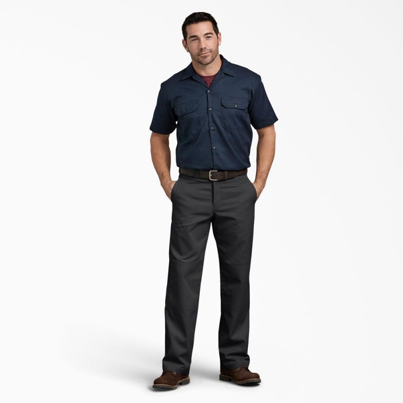 Men's Dickies Relaxed Fit Double Knee Work Pants Black | 968752MCF