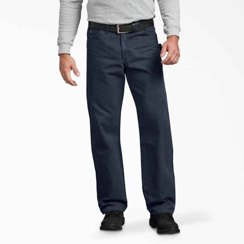 Men\'s Dickies Relaxed Fit Sanded Duck Carpenter Pants Navy | 863295AEW