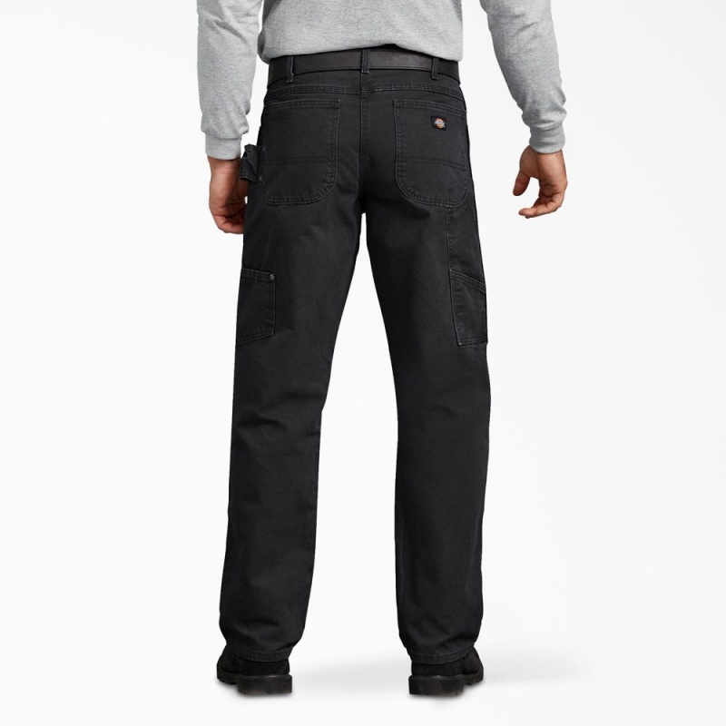 Men's Dickies Relaxed Fit Sanded Duck Carpenter Pants Black | 204783ASN