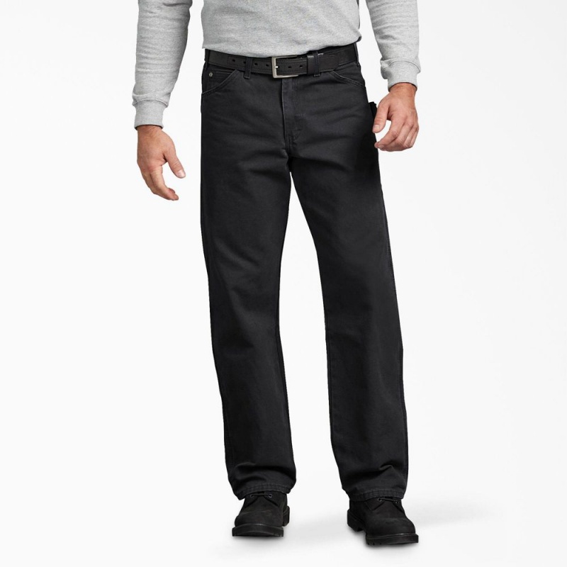 Men\'s Dickies Relaxed Fit Sanded Duck Carpenter Pants Black | 204783ASN