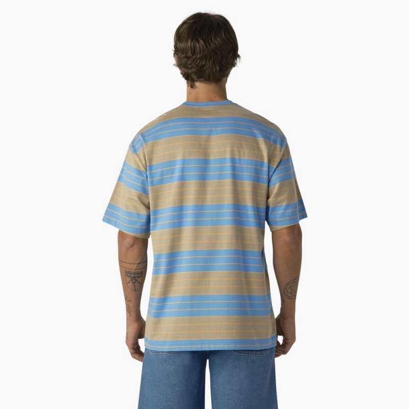 Men's Dickies Relaxed Fit Striped Pocket T-Shirt Blue | 790146KIR