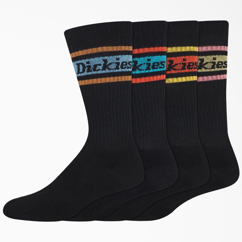 Men\'s Dickies Rugby Stripe 4-Pack Socks Black | 497065POD