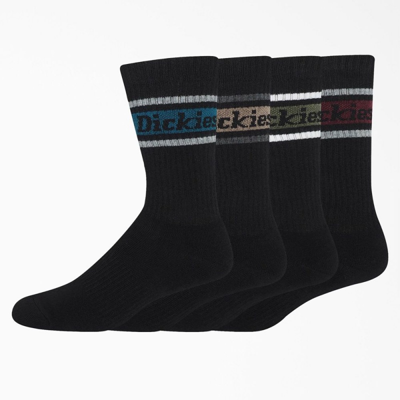 Men\'s Dickies Rugby Stripe 4-Pack Socks Black | 249156IXH