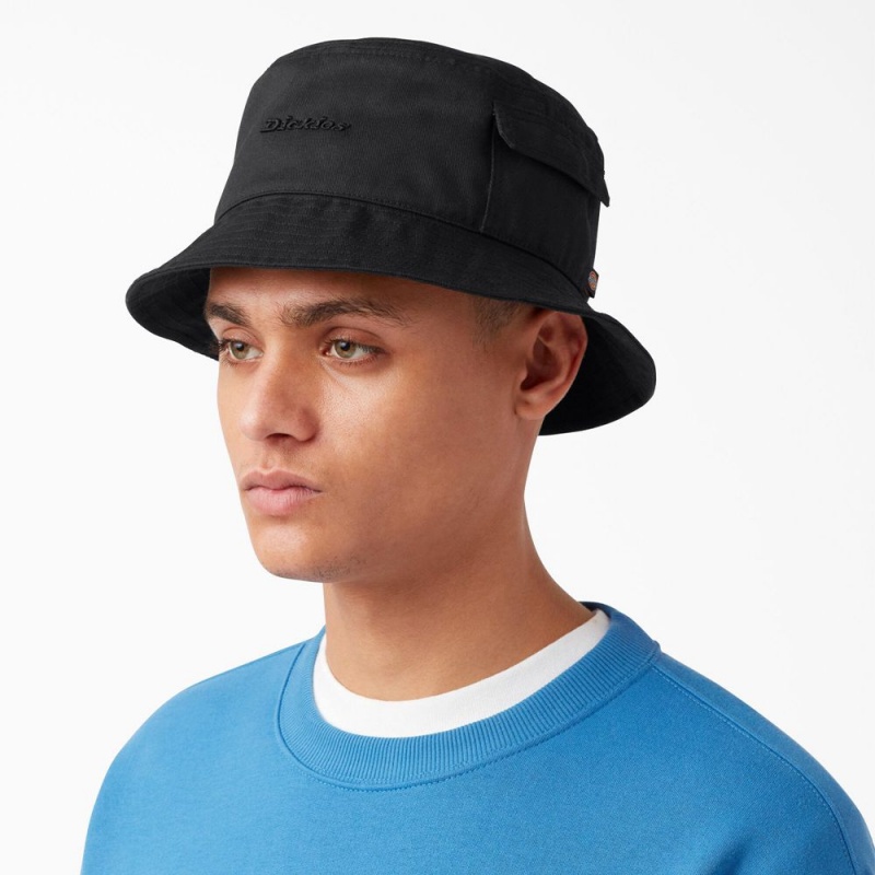 Men's Dickies Script Logo Bucket Hat Black | 286104FYB